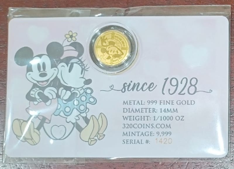 Mickey Steamboat Love 1/1000 oz Gold Round - Image 4