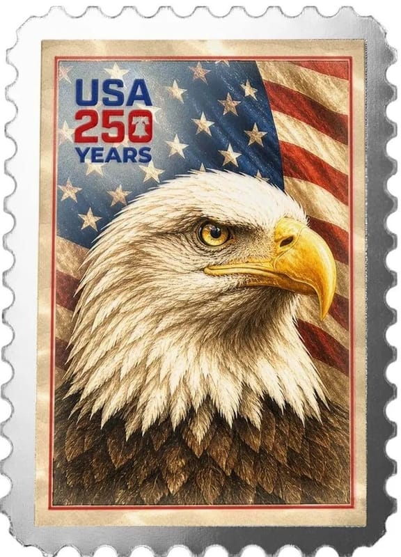 2026 USA 250 Bald Eagle "Stamp" 1/10 oz Silver Bar - Image 1