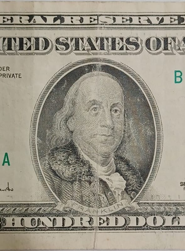 1990 US $100 One Hundred Dollar Bill Franklin B-A - Image 7