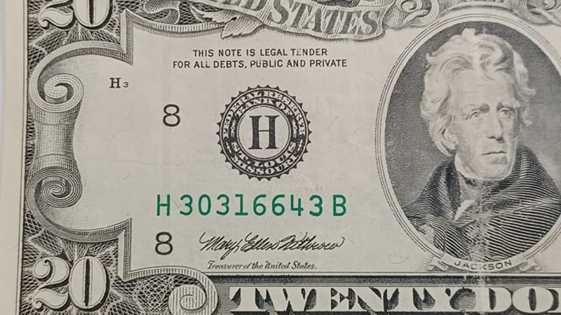 1993 US $20 Twenty Dollar Bill Jackson Currency - Image 3