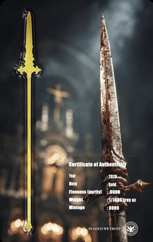 COMING SOON! 2026 Spear of Longinus 1/1000 oz Gold - Image 4