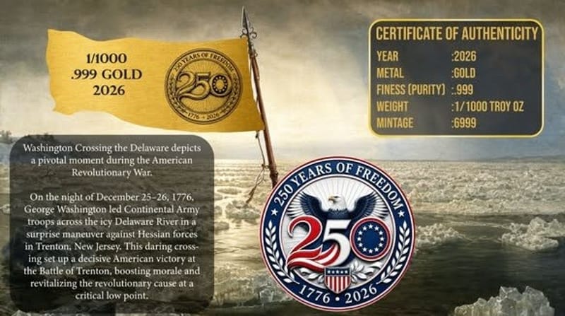 COMING! Washington Crossing Delaware 1/000 oz Gold - Image 3