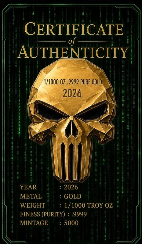 2026 Jumbo Matrix Skull 1/1000 oz Gold .9999 Pure - Image 2