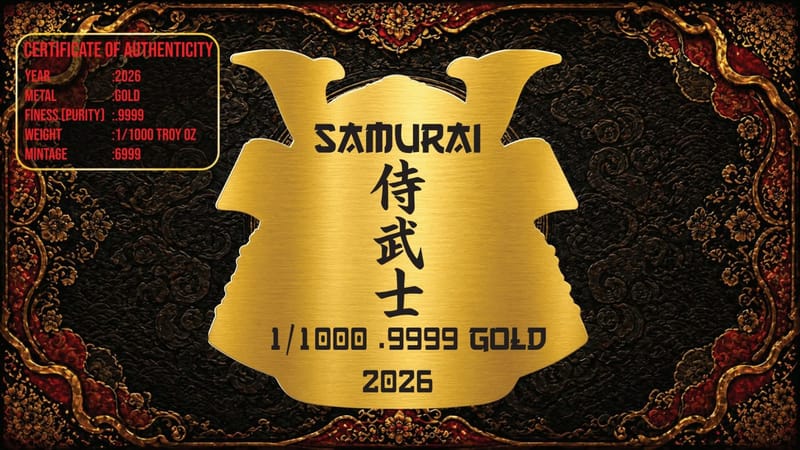 COMING SOON! XL Bushido Samurai Mask 1/000 oz Gold - Image 3