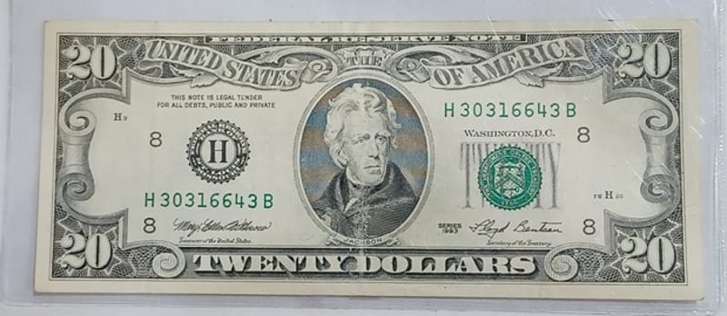 1993 US $20 Twenty Dollar Bill Jackson Currency - Image 7