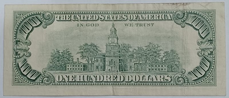 1990 US $100 One Hundred Dollar Bill Franklin B-A - Image 2