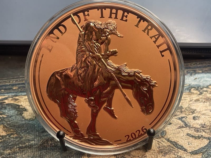 2026 Liberia End of the Trail 1 Kilo .999 Fine Copper Coin High Relief  - Image 3