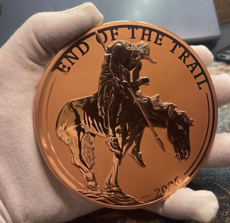 2026 Liberia End of the Trail 1 Kilo .999 Fine Copper Coin High Relief  - Image 1