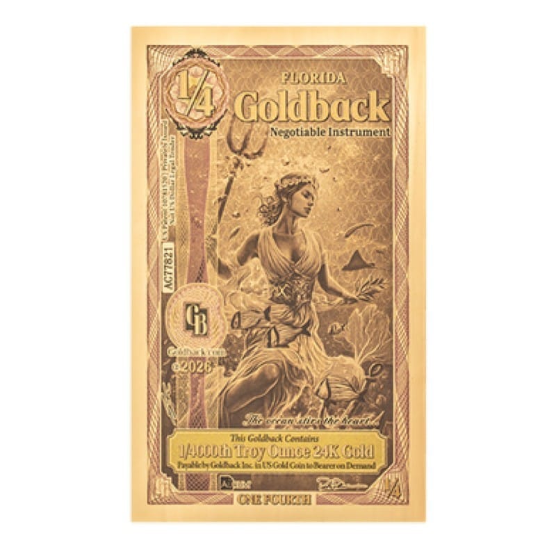 2026 Florida 1/4 Goldback Alpha Lot of 10 + Holder 24K Gold Notes - Image 2