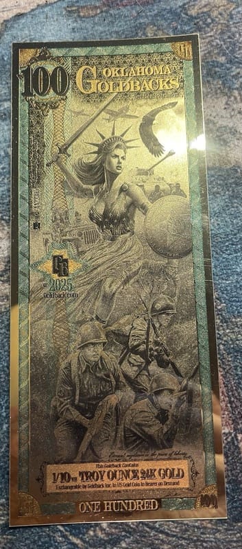 2025 Oklahoma 100 Goldback *ALPHA SERIES* (Libertas, Liberty) #AA22305 - Image 1