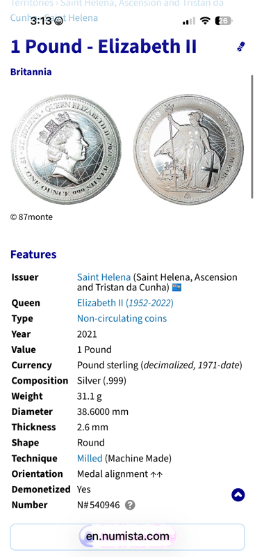 1 oz St Helena Standing Britannia 2021 + airtite - Image 3