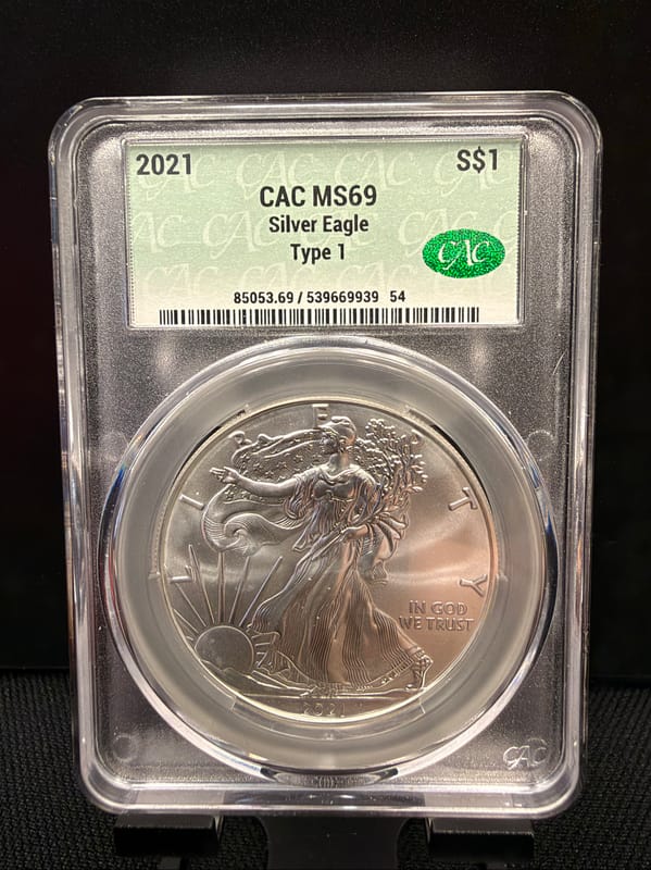 2021 Silver Eagle CAC MS69 Type 1 - Image 1