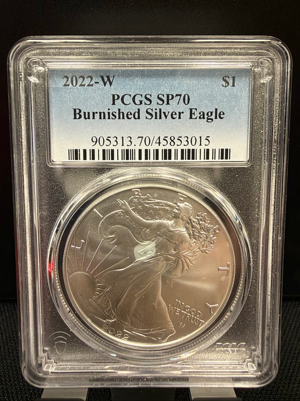 2022-W Silver Eagle Burnished SP70 - Image 1