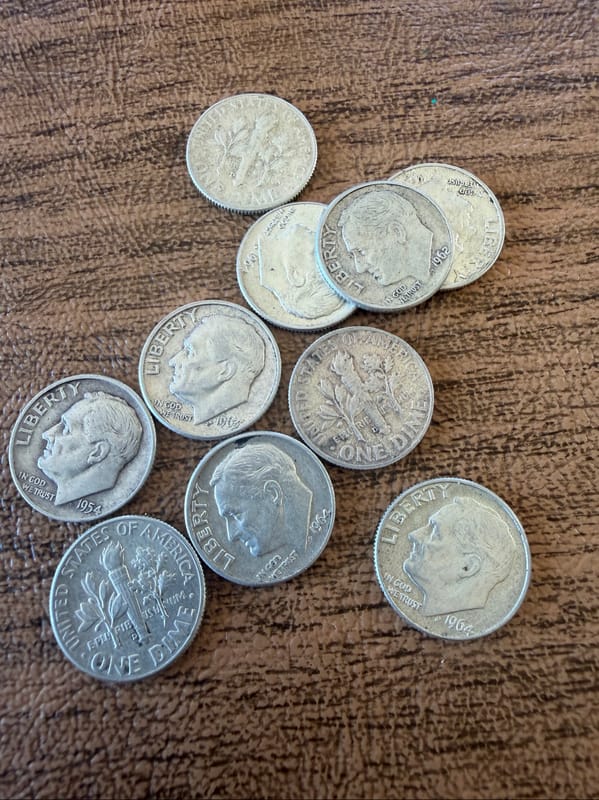 Lot of 10 US Dimes 90% silver 1946-1964 FDR - Image 1