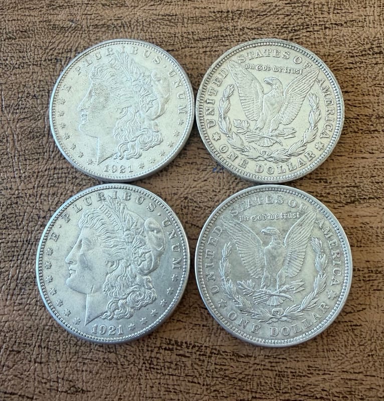 Lot of 4 random 1921 Morgan Silver Dollars - Image 1