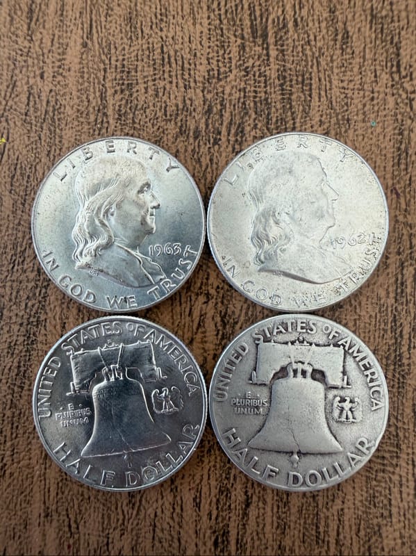 Lot of 4 random US Franklin Half Dollars .9 Silver - Image 1