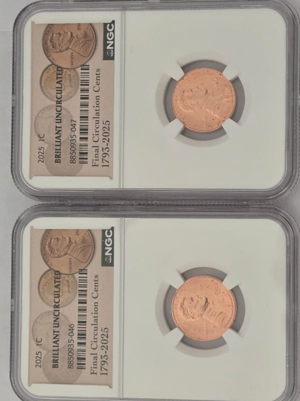 2 BU slabbed last year cent - Image 1