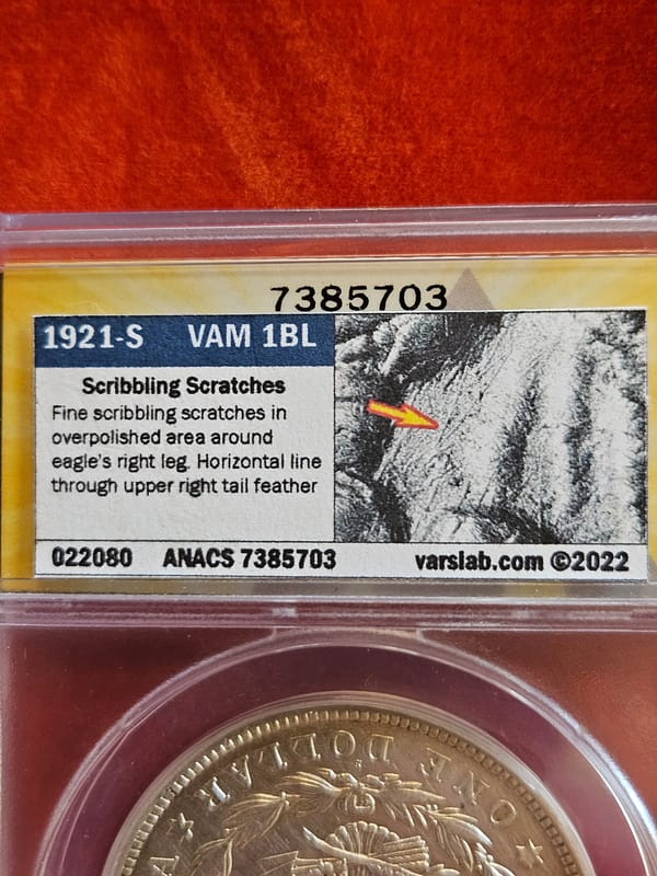 1921-S Morgan S$ ANACS AU-55 DETAILS VAM 1BL - Image 5