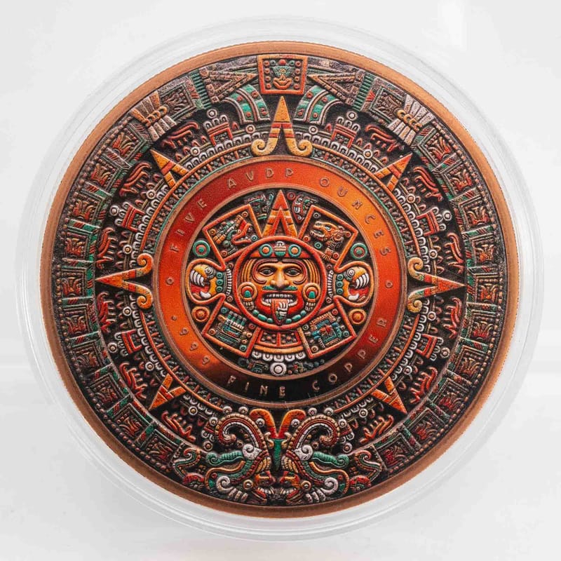 Aztec Moon Angel Sun Dial Colorized 5oz Copper - Image 2