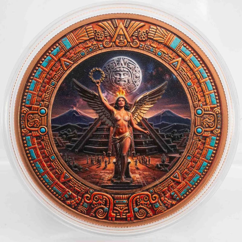 Aztec Moon Angel Sun Dial Colorized 5oz Copper - Image 1