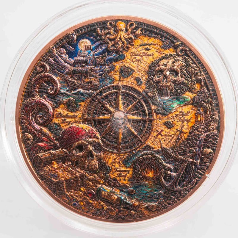 Treasure Cursed Map 1oz Colorized Copper Round - Image 1