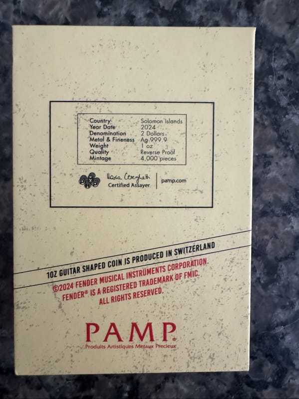 1oz .999 Fine Silver Pamp Fender Jaguar Guitar - Image 2