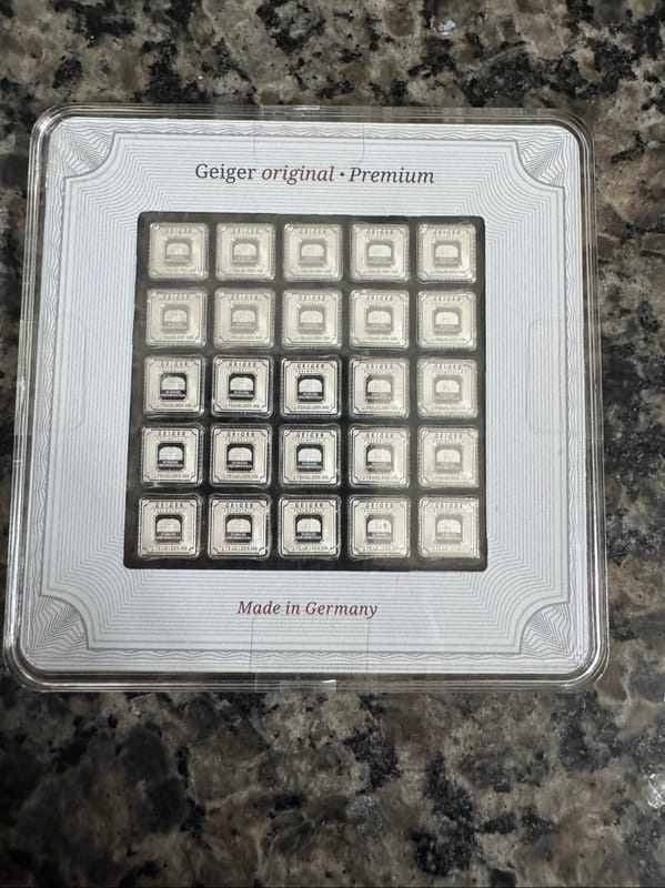 25G sheet (25X 1g)  .999 fine silver Geiger bars - Image 1