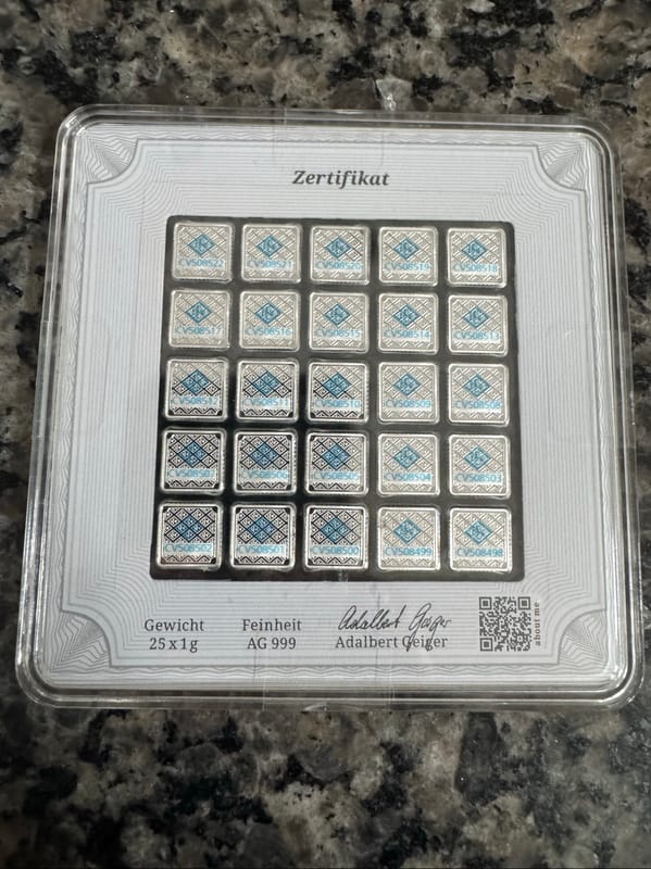 25G sheet (25X 1g)  .999 fine silver Geiger bars - Image 2