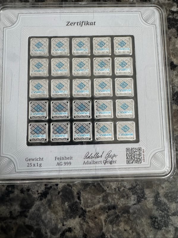25G sheet (25X 1g)  .999 fine silver Geiger bars - Image 3