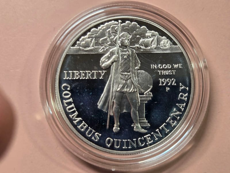 1992 Columbus  Silver Dollar 0.76 oz under melt - Image 1