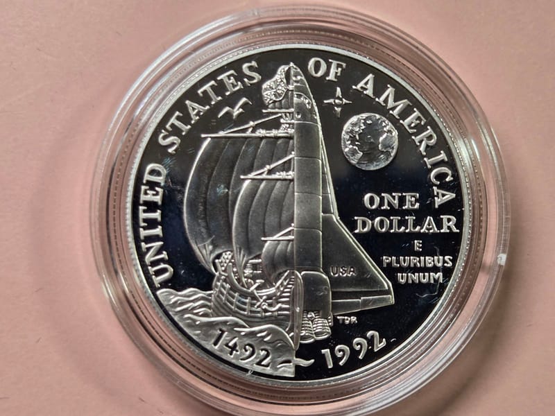 1992 Columbus  Silver Dollar 0.76 oz under melt - Image 2