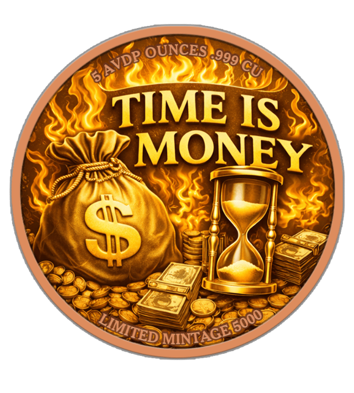 NEW Time is Money Colorized 5 oz Copper Medal in Caps - Image 2