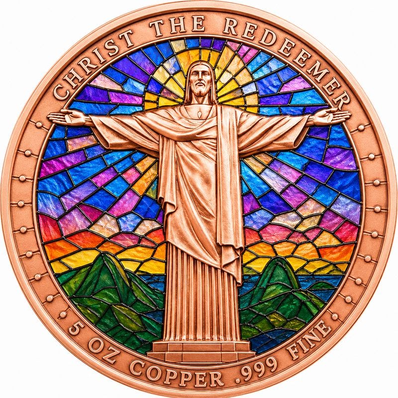 Stained Glass Christ the Redeemer Color 5oz Copper - Image 1