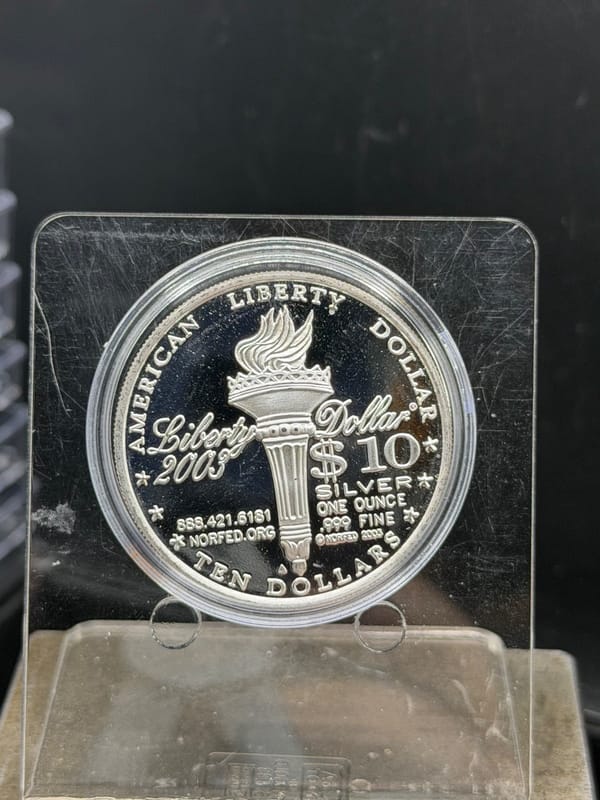 2003 $10 NORFED Liberty Dollar 1oz Silver A12 - Image 2