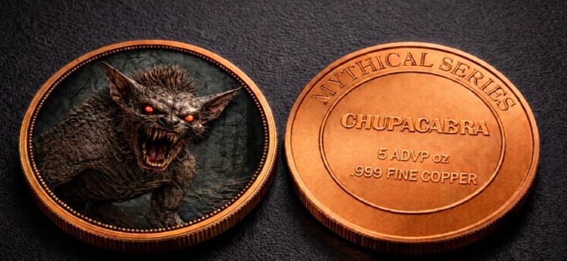 Mythical Creatures Chupacabra 5oz 999 Copper Round - Image 2