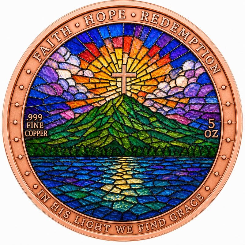 Stained Glass Christ the Redeemer Color 5oz Copper - Image 2