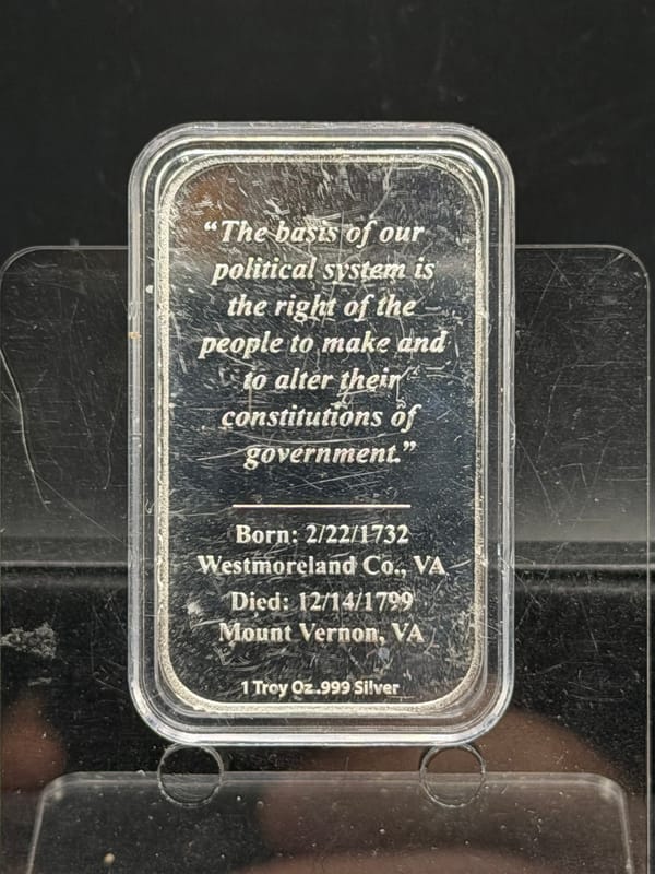 Presidential Silver Bar 1oz .999 ~ G Washington - Image 2