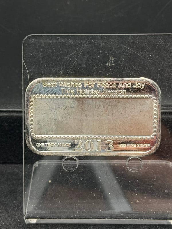 Near Spot Silver: Seasons Greetings ~ Christmas Silver Bar 1oz 999 - Image 2