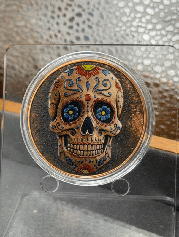 10 x Mexican Sugar Skull Colorized .999 Copper AUC - Image 1
