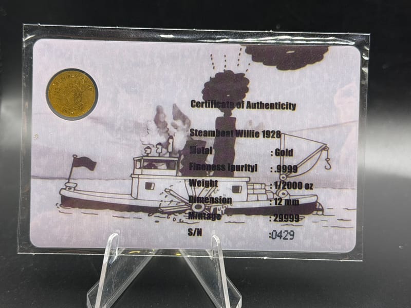 Steamboat Willie 1/2000 oz. Gold Round .999 Fine - Image 2