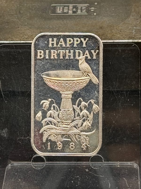 NEAR SPOT Silver 1oz Happy Birthday 1984 Art Bar - Image 1