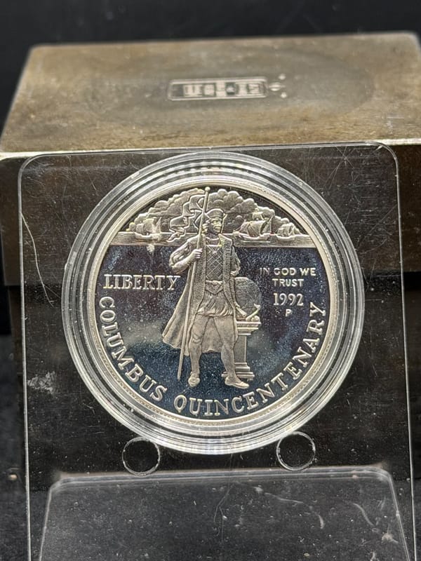 1992 Columbus  Silver Dollar 0.76 oz under melt - Image 2
