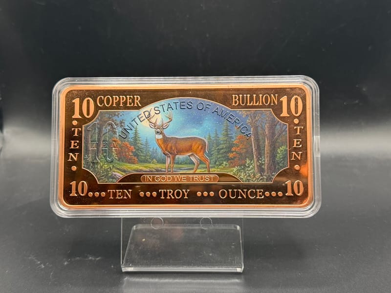NEW 2025 10oz Whitetail Deer .999 Fine Copper Bar - Image 1