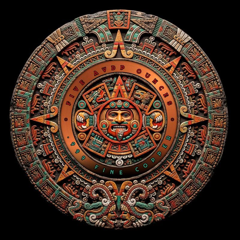 Aztec Moon Angel Colorized 5 oz Copper Medal - Image 2