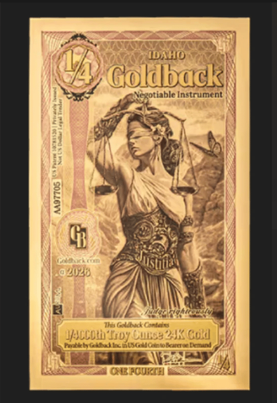 Two (2) x Idaho 1/4 Goldback 1/4000oz Gold Note ~ Lot of 2! - Image 1