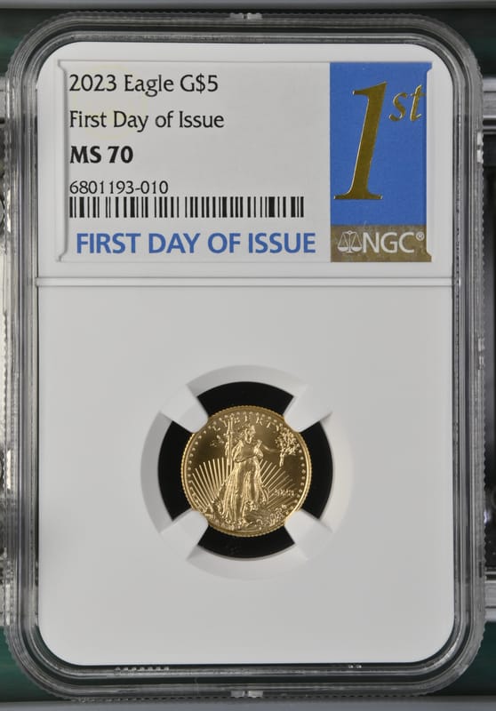 2023 Gold Eagle First Day of Issue G$5 NGC MS70 - Image 1
