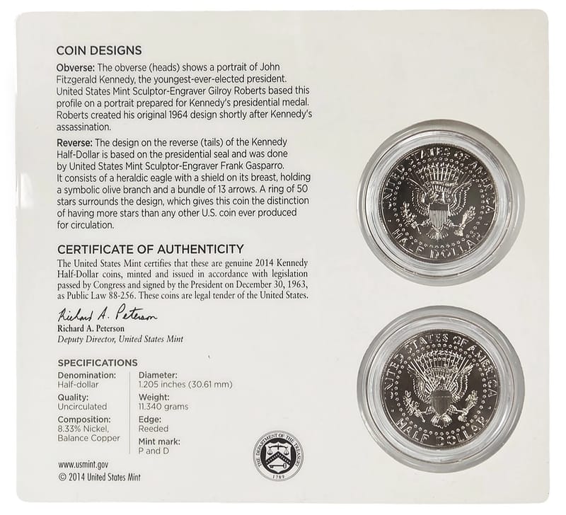 2014 P+D Kennedy Halves 50th Anniversary Mint Set  - Image 3