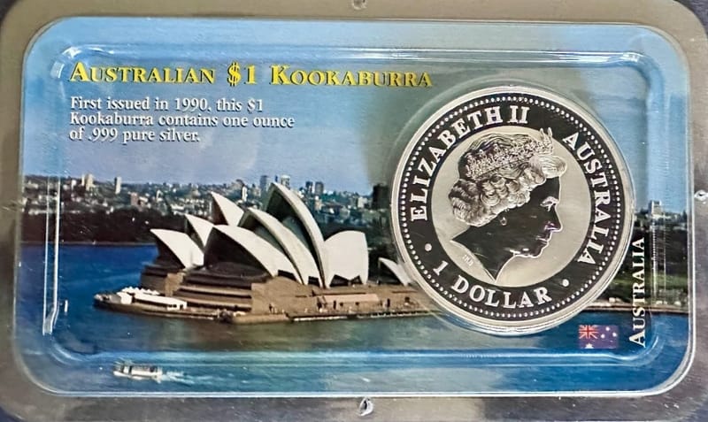 2001 Australian Silver Kookaburra 1 oz Littleton  - Image 2