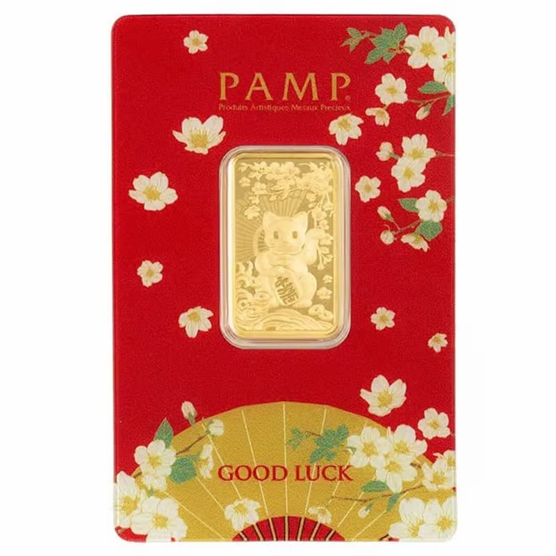 1/2 oz Gold Bar PAMP Suisse .999 Good Luck Maneki  - Image 1