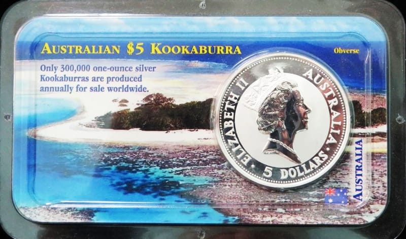1991 Australian Silver Kookaburra 1 oz Littleton  - Image 3